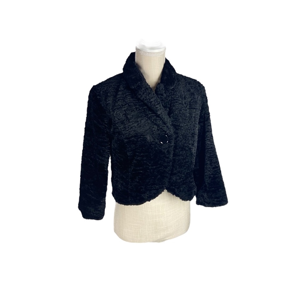 Ann Taylor Faux Fur Black ¾ Length Sleeve Jacket